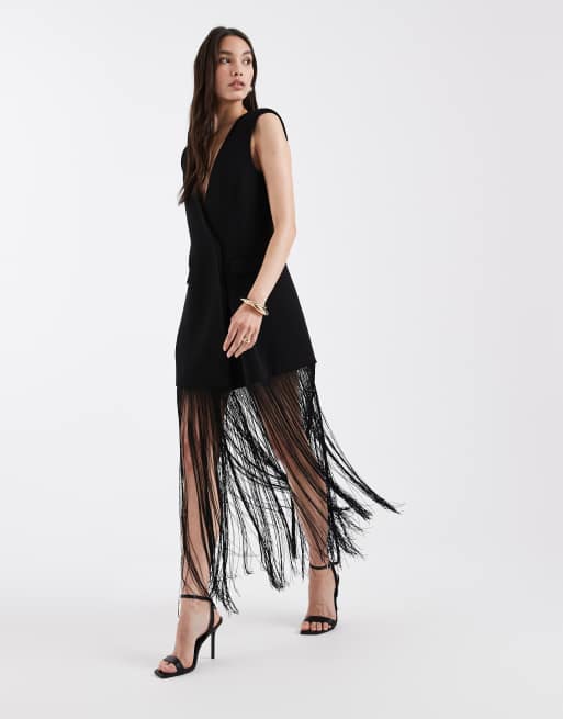 ASOS DESIGN tailored tassel detail blazer in black, 4 of 4