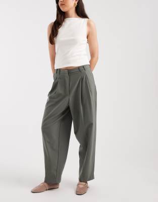 Asos Design Tailored Textured Baggy Tapered Pants In Green