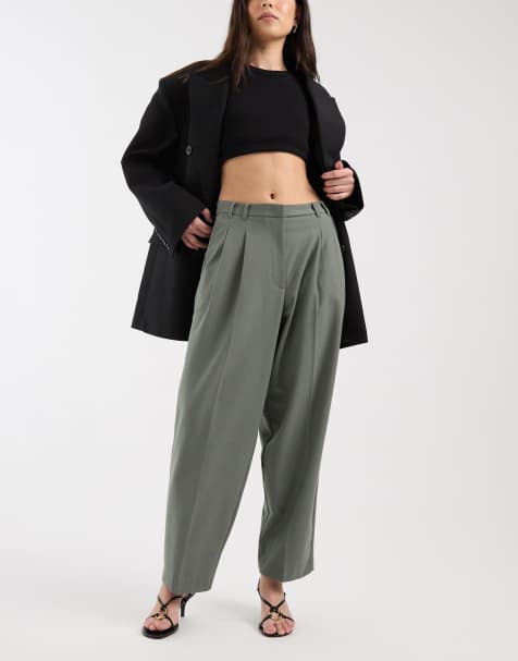 ASOS DESIGN tailored textured baggy tapered pants in olive - view 1
