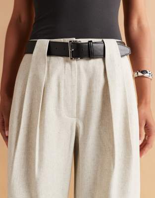 Asos Design Tailored Textured Barrel Leg Pants With Belt In White