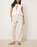 [ASOS DESIGN] ASOS DESIGN tailored textured barrel pants with tab detail in neutral 10 Neutral