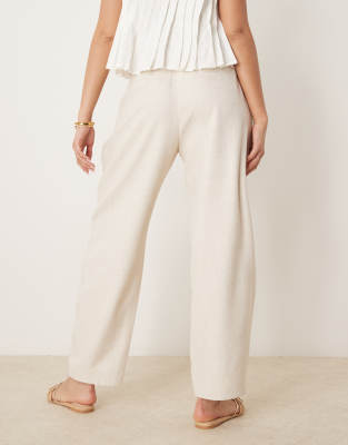 ASOS DESIGN tailored textured barrel pants with tab detail in neutral 
