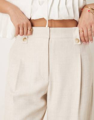 ASOS DESIGN tailored textured barrel pants with tab detail in neutral 