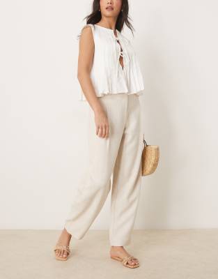 ASOS DESIGN tailored textured barrel pants with tab detail in neutral 