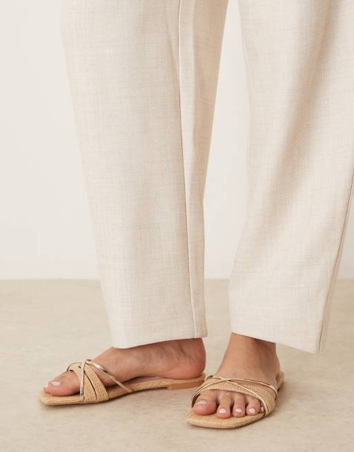 ASOS DESIGN tailored textured barrel pants with tab detail in neutral 