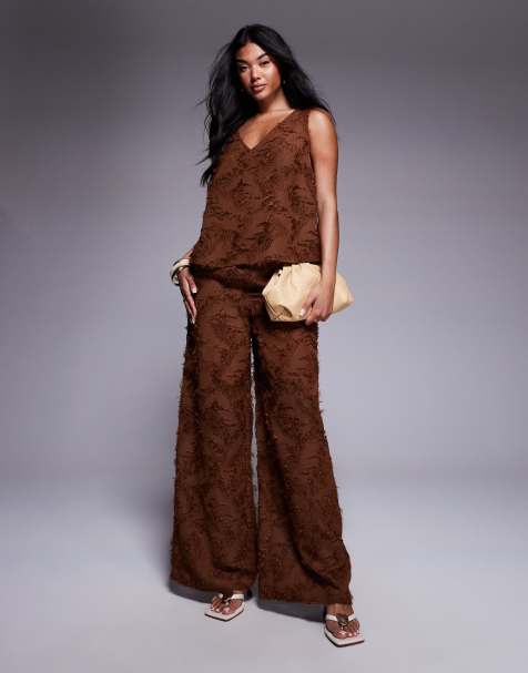 ASOS DESIGN tailored textured pants in brown - part of a set - view 1