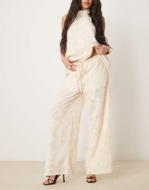 ASOS DESIGN tailored textured straight leg pants in buttermilk - part of a set , 3 of 5