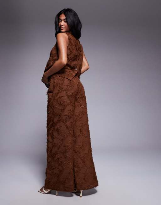 ASOS DESIGN tailored textured trousers co-ord in brown, 3 of 5