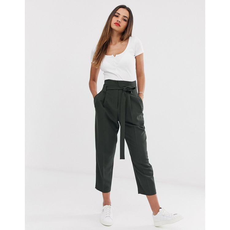 ASOS DESIGN tailored tie waist tapered ankle grazer pants