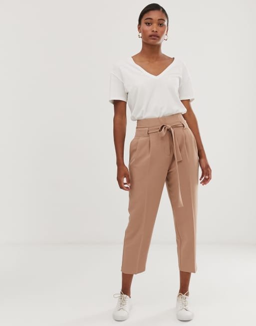 ASOS DESIGN tailored tie waist tapered ankle grazer trousers