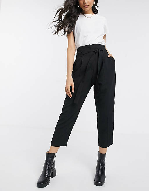 ASOS DESIGN tailored tie waist tapered ankle grazer trousers
