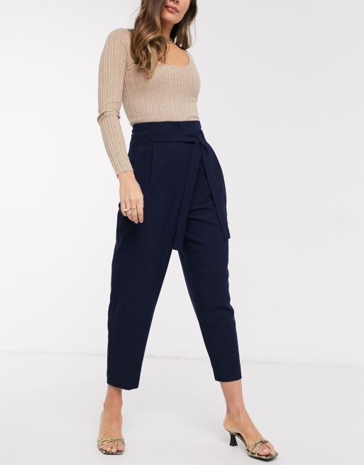 Navy blue ankle grazer hot sale trousers