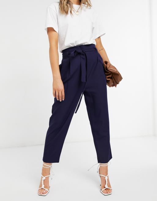 ASOS DESIGN tailored tie waist tapered ankle grazer trousers | ASOS