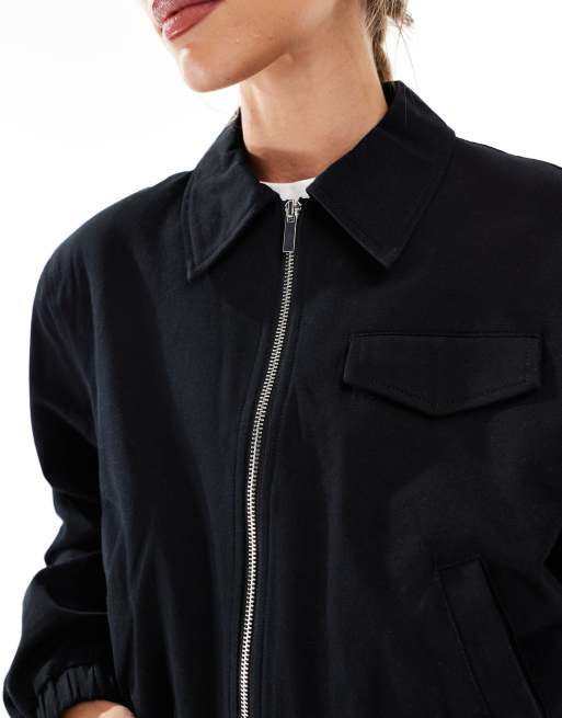 ASOS DESIGN tailored top collar bomber jacket with pocket detail in black ASOS
