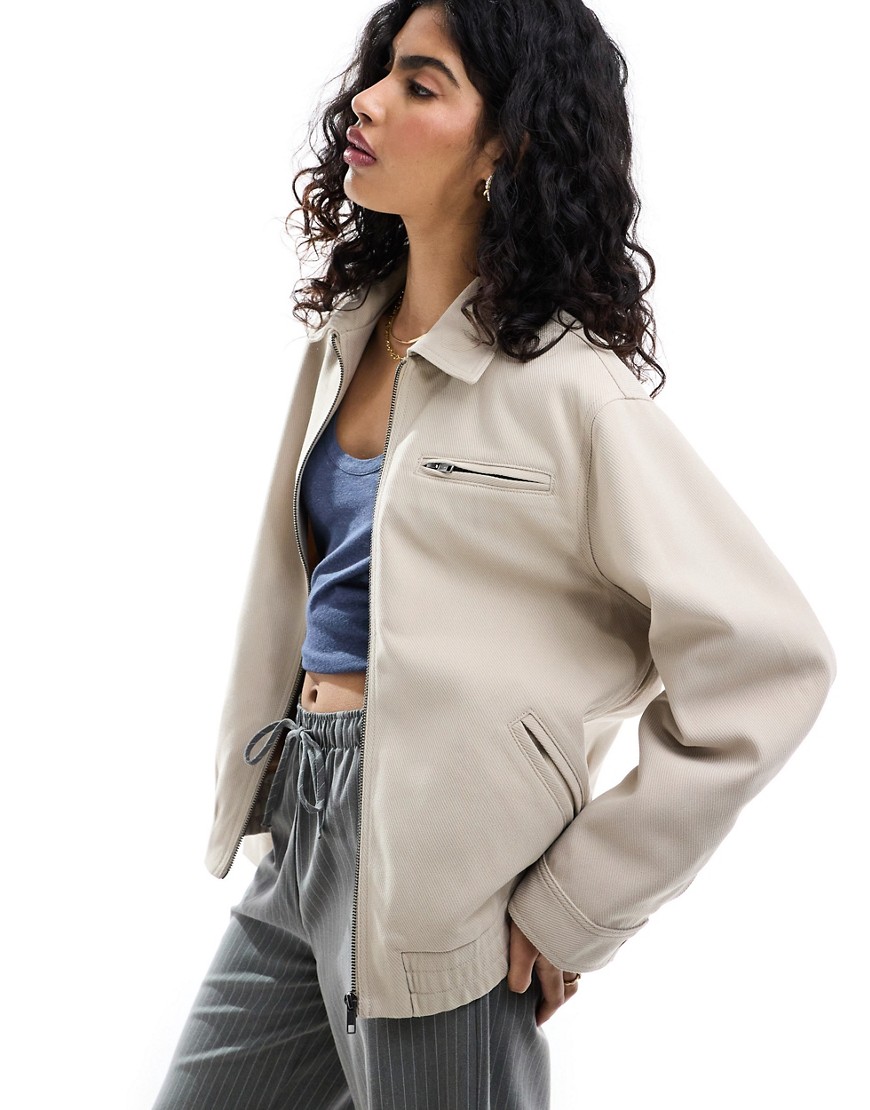 ASOS DESIGN tailored top collar harrington jacket in stone-White