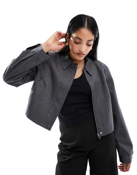 ASOS DESIGN tailored top collar jacket in charcoal stripe - view 1