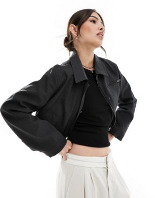 Asos Design Tailored Top Collar Jacket In Charcoal-gray
