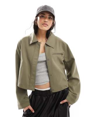 Asos Design Tailored Top Collar Jacket In Khaki-green