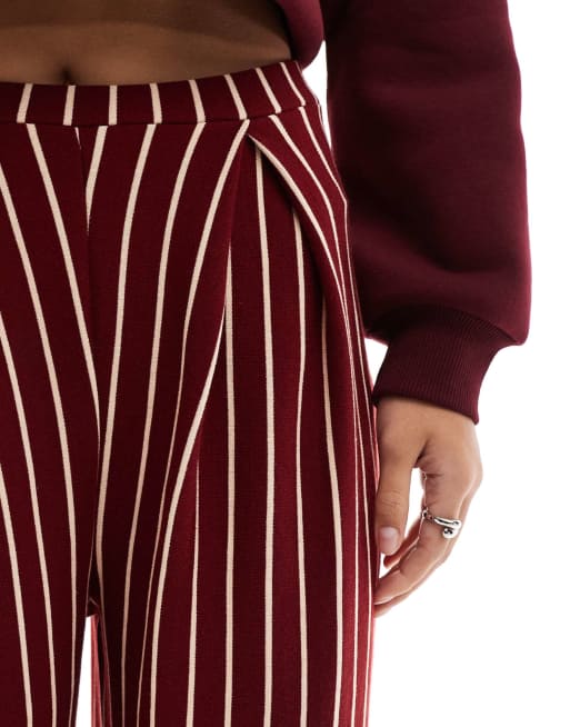 ASOS DESIGN tailored trackies in burgundy and white stripe, 5 of 5