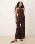[ASOS DESIGN] ASOS DESIGN tailored triple pleat wide leg pants in chocolate (Part of a set)-Brown 12 Brown