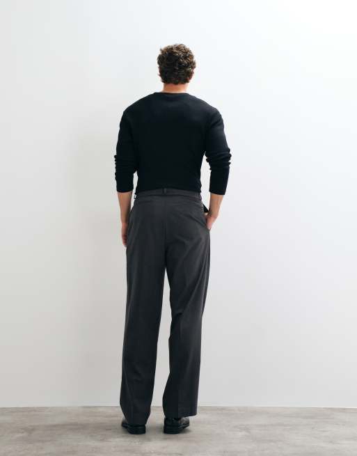 ASOS DESIGN tailored triple pleated wide leg pants in charcoal, 2 of 5