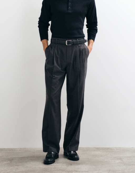 ASOS DESIGN tailored triple pleated wide leg pants in charcoal, 5 of 5