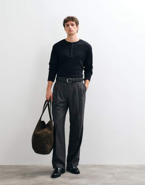 ASOS DESIGN tailored triple pleated wide leg trousers in charcoal - view 1