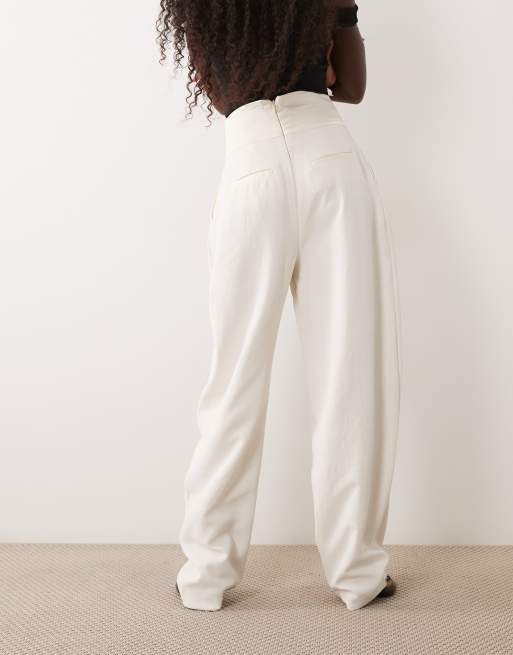 ASOS DESIGN tailored tuexedo trouser with wrap waist in cream, 3 of 5