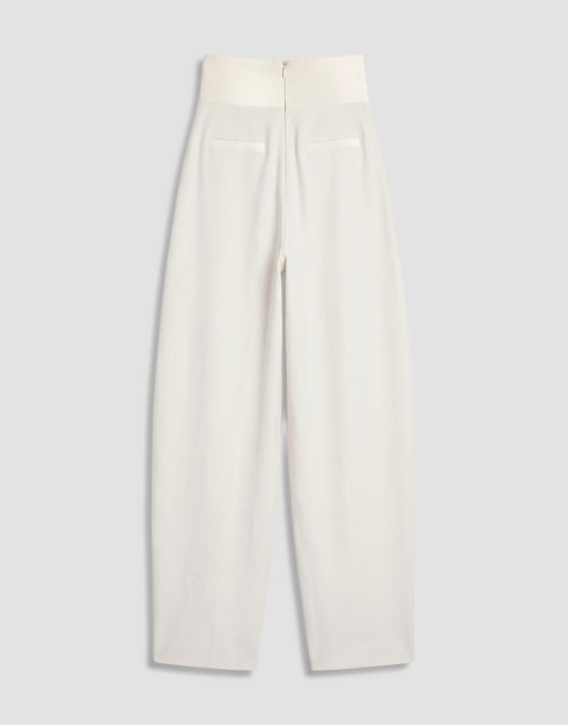 ASOS DESIGN tailored tuexedo trouser with wrap waist in cream, 7 of 9