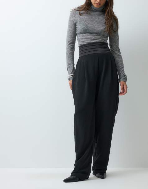 ASOS DESIGN tailored tuxedo trouser with wrap waist in black - view 1