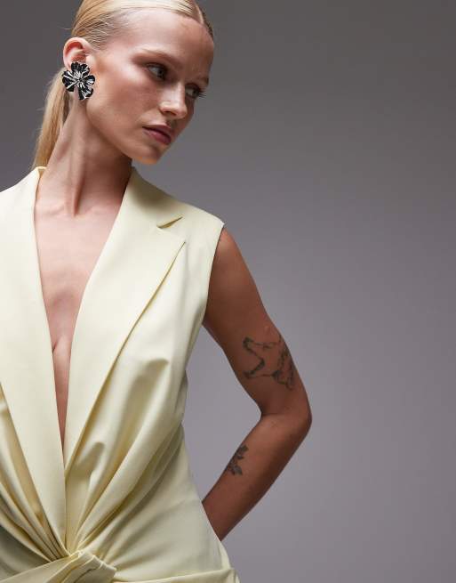ASOS DESIGN tailored twist front plunge vest in buttermilk