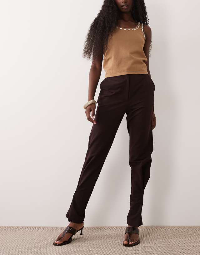 ASOS DESIGN tailored twist hem adjustable pants in bitter chocolate