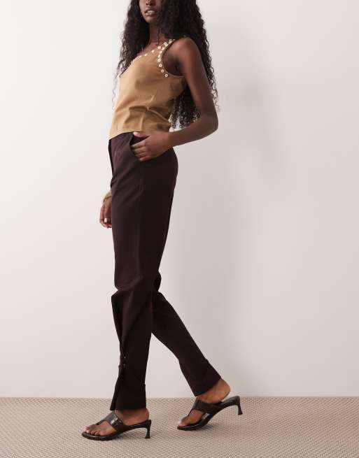 ASOS DESIGN tailored twist hem adjustable trousers in bitter chocolate, 2 of 5