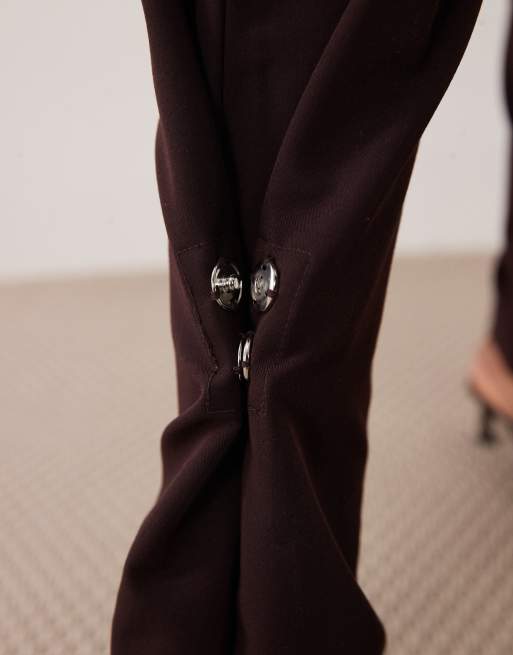 ASOS DESIGN tailored twist hem adjustable trousers in bitter chocolate, 3 of 5