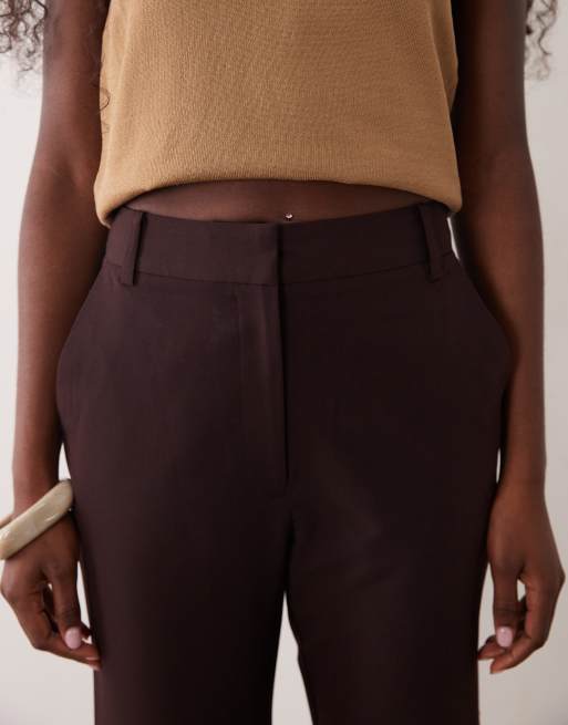ASOS DESIGN tailored twist hem adjustable trousers in bitter chocolate, 4 of 5