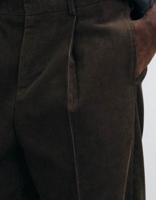 ASOS DESIGN tailored two tone corduroy wide leg pants in brown, 2 of 5