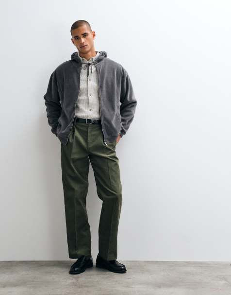 ASOS DESIGN tailored two tone corduroy wide leg pants in dark green - view 1
