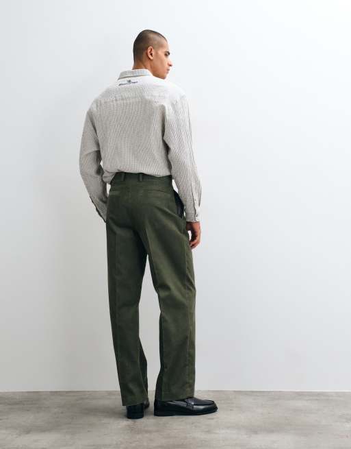 ASOS DESIGN tailored two tone corduroy wide leg pants in dark green, 4 of 5