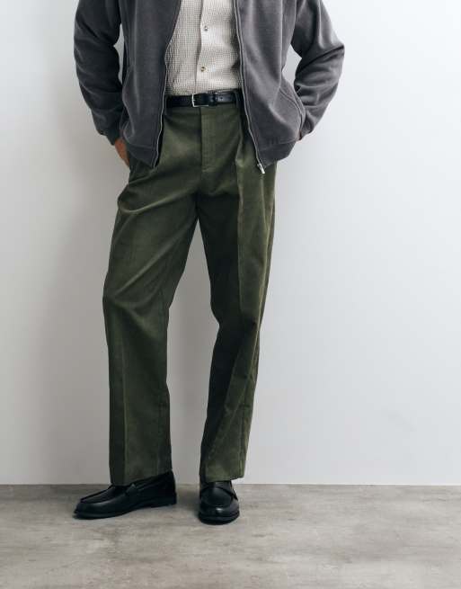 ASOS DESIGN tailored two tone corduroy wide leg trousers in dark green, 2 of 5