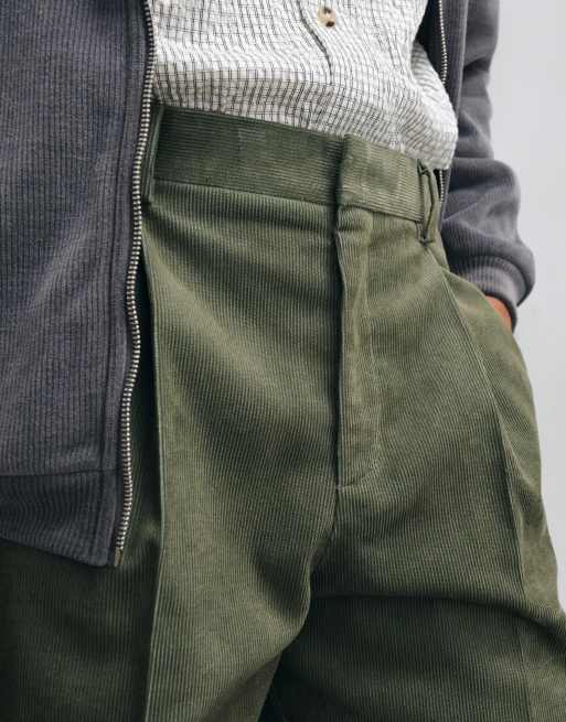 ASOS DESIGN tailored two tone corduroy wide leg trousers in dark green, 3 of 5