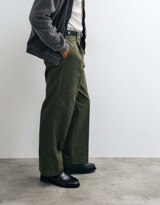 ASOS DESIGN tailored two tone corduroy wide leg trousers in dark green, 5 of 5