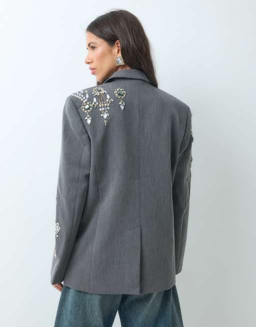 ASOS DESIGN Tailored ultimate fashion double breasted blazer with embellishments in grey, 5 of 5