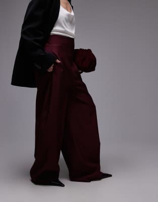 Asos Design Tailored Ultra High Rise Wide Leg Corset Pants In Red