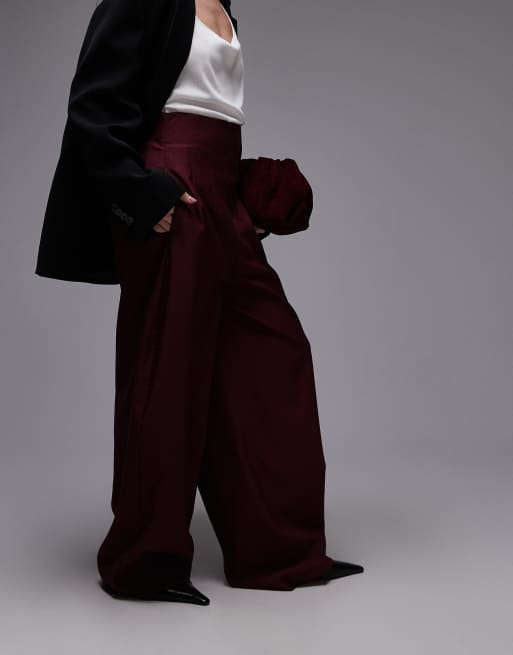 ASOS DESIGN tailored ultra high rise wide leg corset pants in burgundy