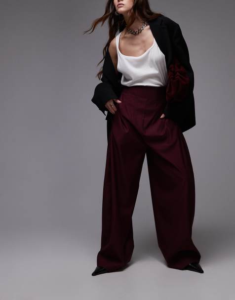 ASOS DESIGN tailored ultra high waist wide leg corset trouser in burgundy