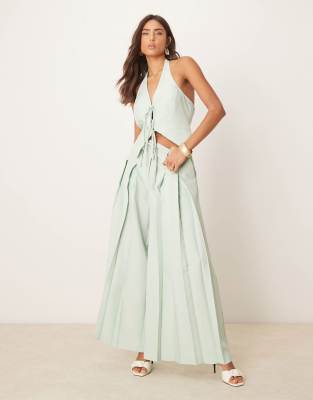 Asos Design Tailored Ultra Wide Leg Pants With Pleat Detail In Blue