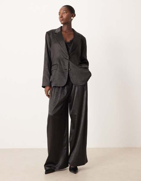 ASOS DESIGN tailored unstructured palazzo pants in black - part of a set - view 1