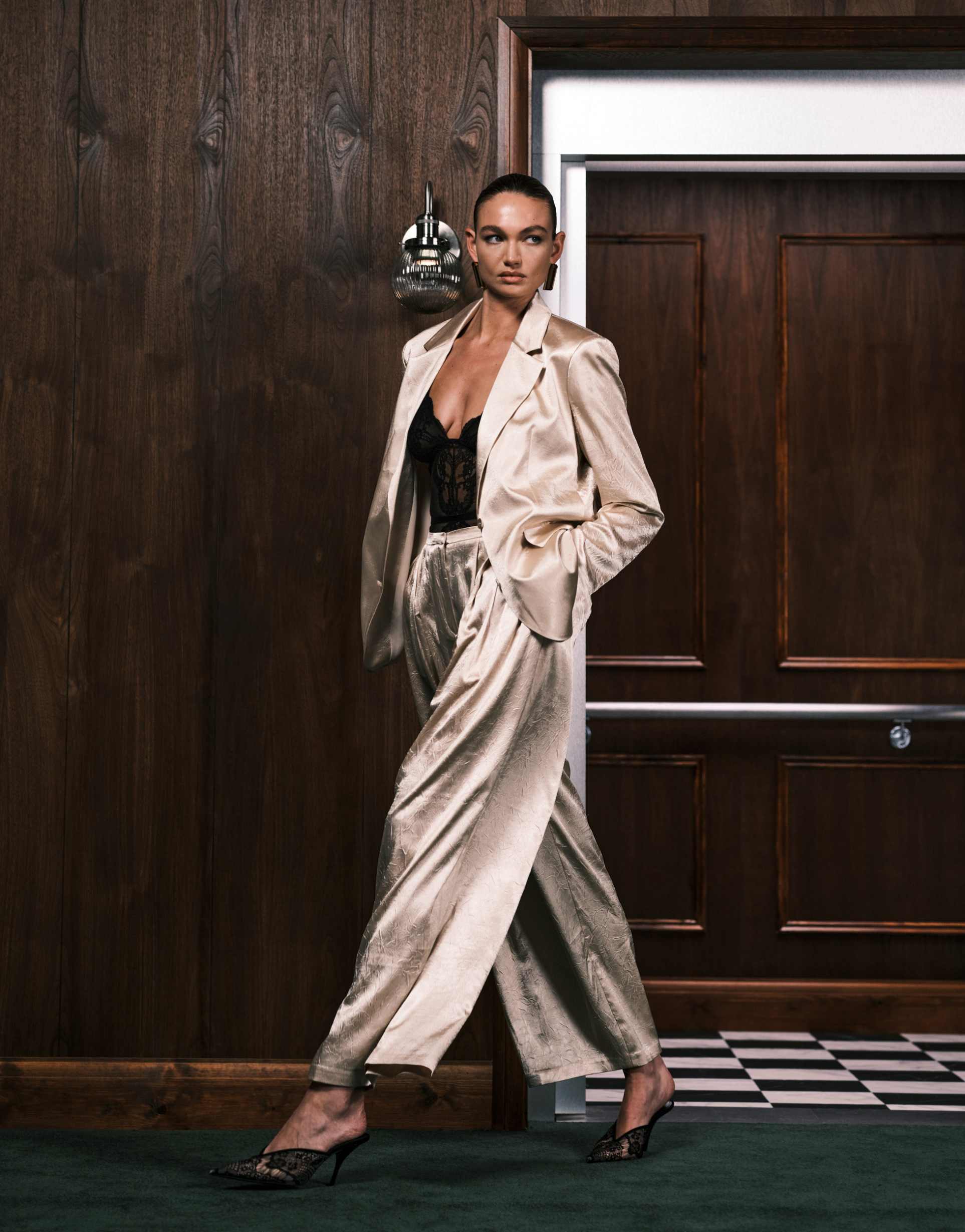 asos design tailored unstructured palazzo pants in oyster - part of a set