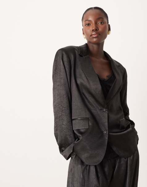 ASOS DESIGN tailored unstructured satin blazer in black