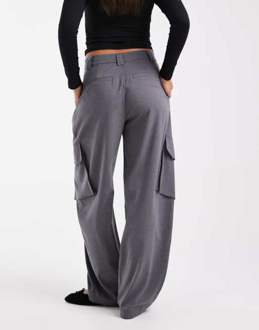 ASOS DESIGN tailored utility barrel pants in charcoal